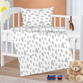 Dětské povlečení do postýlky MRÁČKY ŠEDÁ BÍLÁ, bavlna hladká, 90x135cm + 45x60cm