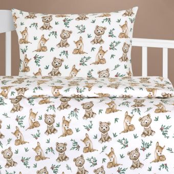 Dětské povlečení do postýlky SRNEČEK S MEDVÍDKEM, béžové, bavlna hladká, 90x135cm + 45x60cm