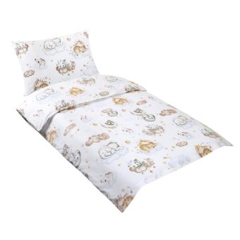 Dětské povlečení do postýlky ZVÍŘÁTKA NA OBLÁČKU, bílé, bavlna hladká, 90x135cm + 45x60cm