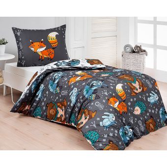 Dětské povlečení Matějovský FOXIE, lišky a lesní zvířátka, šedé, bavlna hladká digitál, 140x200cm + 70x90cm