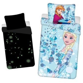 Dětské povlečení FROZEN LIGHT BLUE 02 (LEDOVÉ KRÁLOVSTVÍ) SVÍTÍCÍ EFEKT, světle modré, bavlna hladká, 140x200cm + 70x90cm 