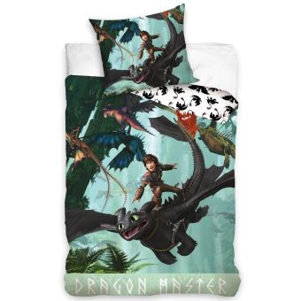 Dětské povlečení JAK VYCVIČIT BEZZUBKA A ŠKYŤÁK, ledově modré, bavlna hladká, 140x200cm + 70x90cm