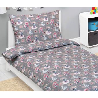 Dětské povlečení JEDNOROŽEC, LABUŤ ŠEDÁ, bavlna hladká, 140x200cm + 70x90cm 