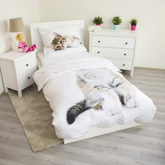 Dětské povlečení KITTEN WHITE, bílé, bavlna hladká, 140x200cm + 70x90cm 