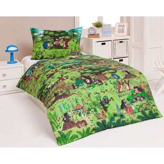 Dětské povlečení Matějovský KRTEK V LESE (Krteček), zelené, bavlna hladká, 140x200cm + 70x90cm