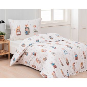 Dětské povlečení Matějovský WONDERLAND, zvířátka na smetanové, bavlna hladká digitál, 140x200cm + 70x90cm