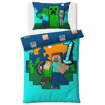 Dětské povlečení MINECRAFT ALEX A STEVE, modro-tyrkysové, bavlna hladká, 140x200cm + 70x90cm 