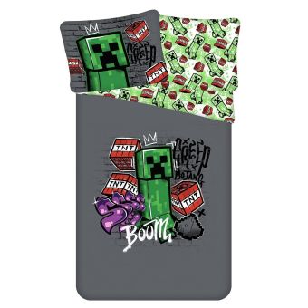 Dětské povlečení MINECRAFT METRO ART, šedo-zelené, bavlna hladká, 140x200cm + 70x90cm 