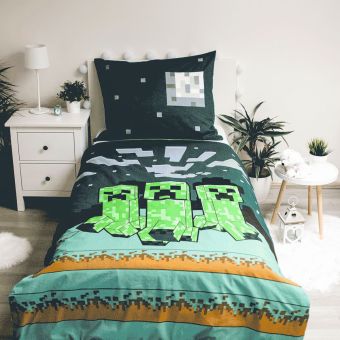 Dětské povlečení MINECRAFT SSSLEEP TIGHT, zelené, bavlna hladká, 140x200cm + 70x90cm 