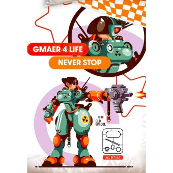 Dětské povlečení NEKONEČNÁ HRA, herní robot, bílé, bavlna hladká, 140x200cm + 70x90cm