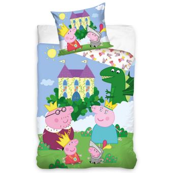 Dětské povlečení PRASÁTKO PEPINA (PEPPA) KRÁLOVSKÁ RODINKA, zelené, bavlna hladká, 140x200cm + 70x90cm 