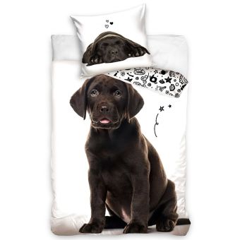 Dětské povlečení ŠTĚŇÁTKO HNĚDÝ LABRADOR, fototisk, bílé, bavlna hladká, 140x200cm + 70x90cm 
