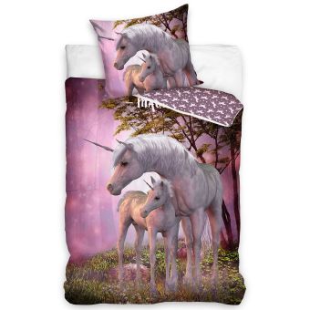 Dětské povlečení JEDNOROŽEC BÁJNÝ KRASAVEC, fototisk, růžové, bavlna hladká, 140x200cm + 70x90cm 