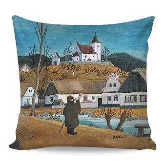 Dětský polštářek JOSEF LADA PONOCNÝ V LETNÍ NOCI, modro-hnědý 40x40cm