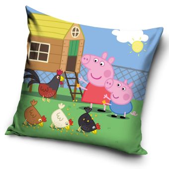 Dětský polštářek PRASÁTKO PEPINA A TOMÍK NA FARMĚ (PEPPA), zeleno-modrý 40x40cm