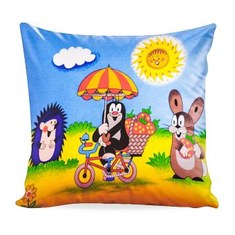 Dětský polštářek KRTEK A JAHŮDKY (Krteček), žluto-modrý, 40x40cm