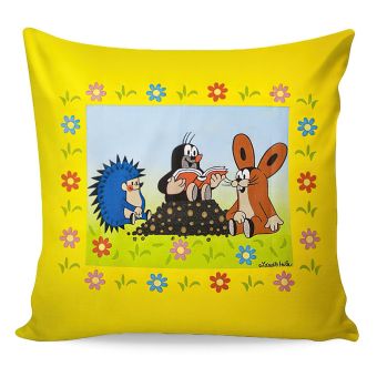 Dětský polštářek / povláček KRTEK A KAMARÁDI (Krteček), žlutý, 40x40cm, 40x40cm (více variant výplně)