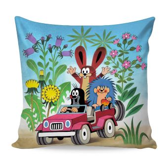 Dětský polštářek / povláček  KRTEK V AUTĚ (Krteček), světle modrý, 40x40cm (více variant výplně)