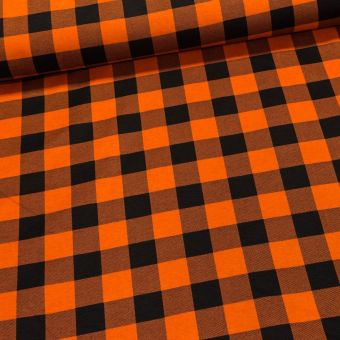 Flanel bavlněný K-06 oranžovo-černá kostka, š.150cm (látka v metráži)
