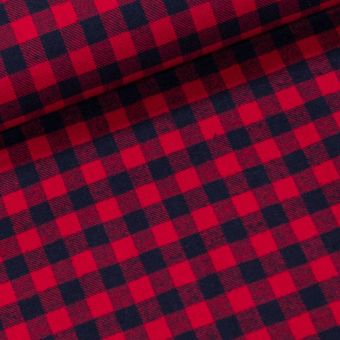 Flanel směsový tkaný / oboustranný, červeno-černá kostička, š.150cm (látka v metráži)