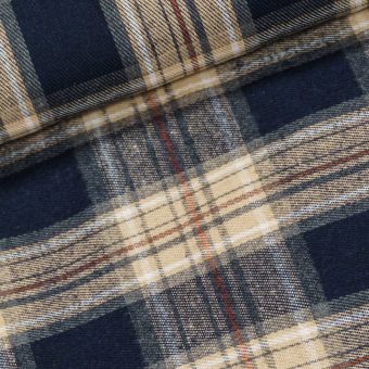 Flanel tkaný / barchet, oboustranný 19, modro-béžové káro, š.150cm (látka v metráži)