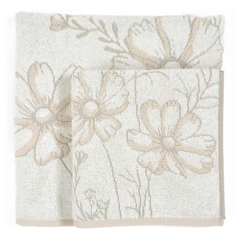 Froté osuška MONA, béžová s vytkávaným květinovým vzorem, 70x140cm