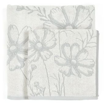 Froté osuška MONA, šedá s vytkávaným květinovým vzorem, 70x140cm
