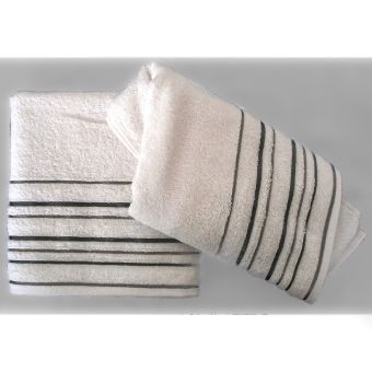 Froté ručník ZARA, bílý s proužkovanou bordurou, 50x100cm