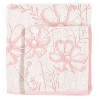Froté ručník MONA, růžový s vytkávaným květinovým vzorem, 50x100cm