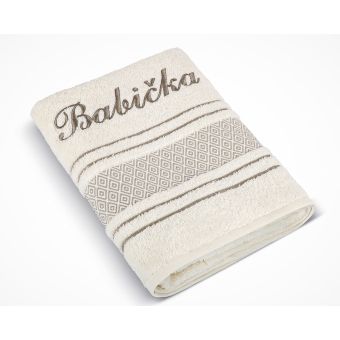 Froté ručník S VÝŠIVKOU BABIČKA, krémový, 50x100cm