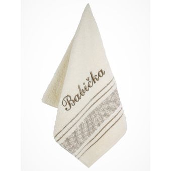 Froté ručník S VÝŠIVKOU BABIČKA, krémový, 50x100cm
