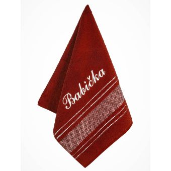 Froté ručník S VÝŠIVKOU BABIČKA, tmavá terra, 50x100cm