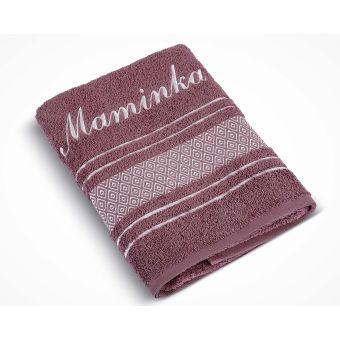 Froté ručník S VÝŠIVKOU MAMINKA, starorůžový, 50x100cm