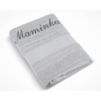 Froté ručník S VÝŠIVKOU MAMINKA, světle šedý, 50x100cm