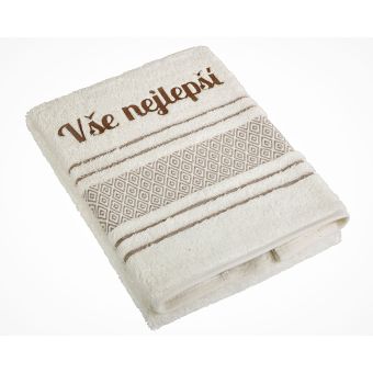 Froté ručník S VÝŠIVKOU VŠE NEJLEPŠÍ, krémový, 50x100cm