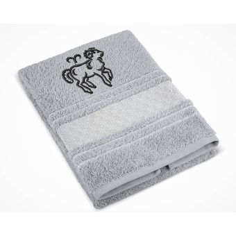 Froté ručník S VÝŠIVKOU ZNAMENÍ ZVĚROKRUH BERAN, šedý, 50x100cm