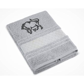Froté ručník S VÝŠIVKOU ZNAMENÍ ZVĚROKRUH BÝK, šedý, 50x100cm