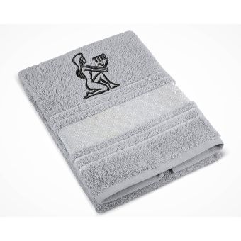 Froté ručník S VÝŠIVKOU ZNAMENÍ ZVĚROKRUH PANNA, šedý, 50x100cm