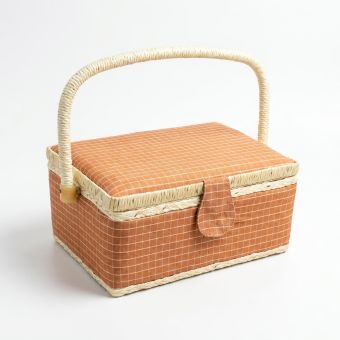 Kazeta / košík na šití, čalouněný, BOX VELKÝ 19 béžová kostka, 24 x 17,5 x 13cm