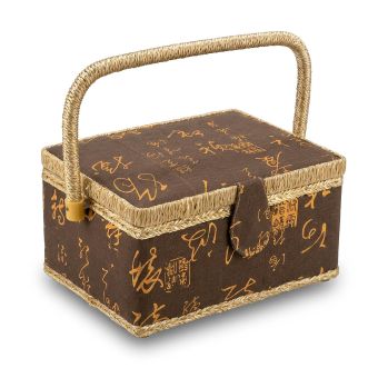 Kazeta / košík na šití, čalouněný, BOX VELKÝ 8 znaky na hnědé, 24 x 17,5 x 13cm