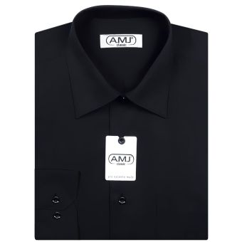 Pánská košile AMJ jednobarevná JDS017, černá, dlouhý rukáv, slim fit