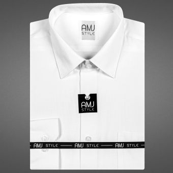 Pánská košile AMJ bílá s vetkávaným vzorem VK838, krátký rukáv (regular + slim fit)