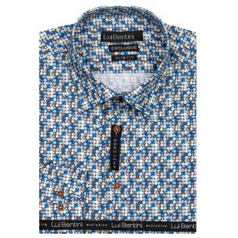 Pánská košile Lui Bentini, modrá puntíkovaná LDS004, dlouhý rukáv, slim fit