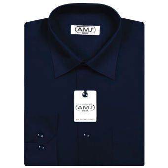 Pánská košile AMJ jednobarevná JD087, tmavě modrá, dlouhý rukáv