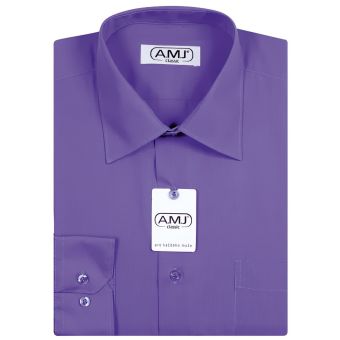 Pánská košile AMJ jednobarevná JDP075, fialová, dlouhý rukáv, prodloužená délka