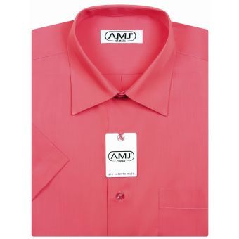 Pánská košile AMJ jednobarevná JK078, malinová, krátký rukáv