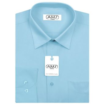 Pánská košile AMJ jednobarevná JD060, tyrkysová, dlouhý rukáv
