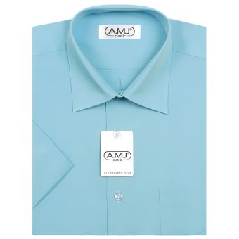 Pánská košile AMJ jednobarevná JK060, tyrkysová, krátký rukáv