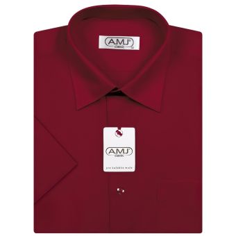 Pánská košile AMJ jednobarevná JK006, vínová, krátký rukáv