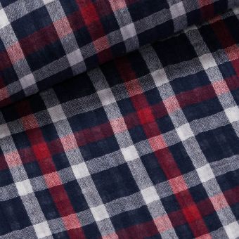 Košilovina / fáčovina 3953-001 double, dvojitá-gázovina, modro-vínová kostka oboustranná, š.130cm (látka v metráži)